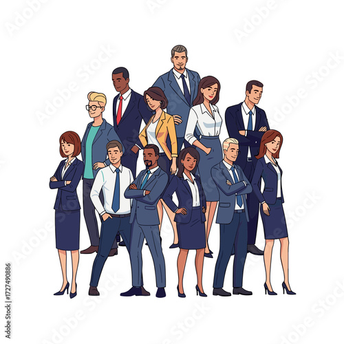 Diverse Business Team in Formal Attire Posing Together.