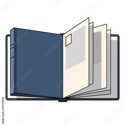 Open Blue Hardcover Book with Blank Pages and Outline.