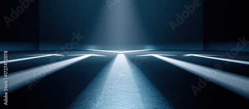 Dark, empty room with light trails