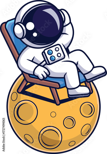 Astronaut Relaxing in a Deck Chair on the Moon Experiencing Outer Space Leisure and Cosmic Vacation Adventures Beyond Earth