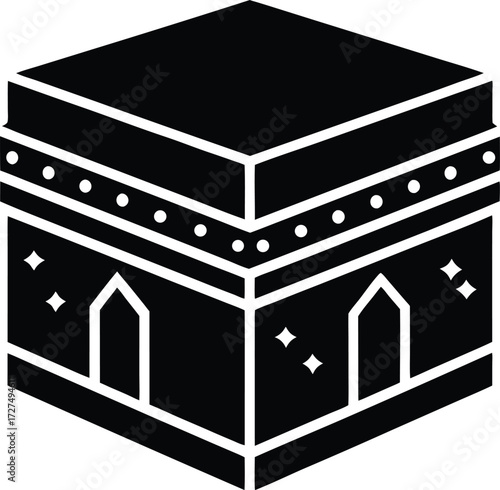 Kaaba Mecca Vector Illustration Islamic Sacred Black Cube Symbol of Hajj and Umrah Pilgrimage Isolated on Transparent Background