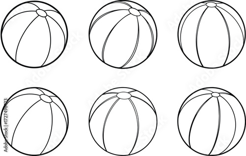Collection of beach ball outline vector and illustration line art