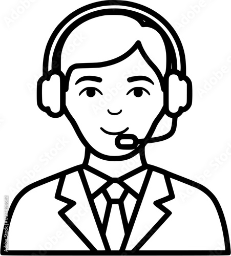 Customer service representative icon vector, call center agent, help desk support person outline graphic
