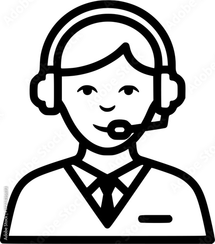 Customer service representative icon vector, call center agent, help desk support person outline graphic

