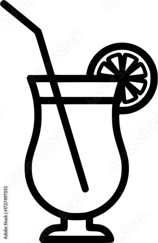 cocktail drink illustration with straw and slice for summer party and bar menu design on transparent background