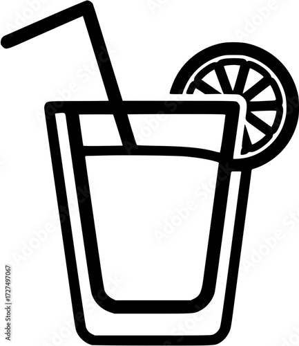 cocktail drink illustration with straw and slice for summer party and bar menu design on transparent background