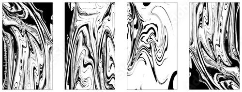 Collection of four black and white liquid acrylic marble pattern. Vector illustration.