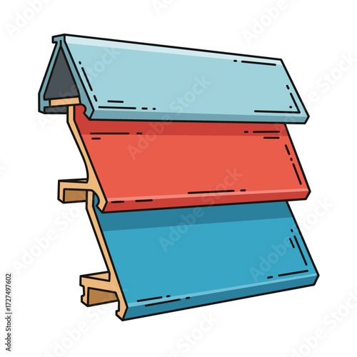 Stacked Colorful Architectural Components with Distinctive Geometric Shapes.