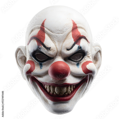 Scary clown mask, white isolated background