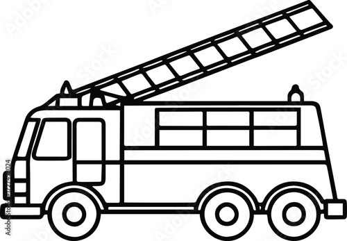 fire ladder truck outline vector and illustration line art