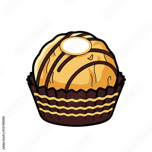 Delicious Chocolate Hazelnut Sphere Candy with Swirls and Wrapper.