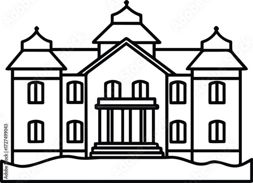 mansion outline vector and illustration line art