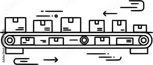 Conveyor belt with packages line art for logistics and delivery services automation system design
