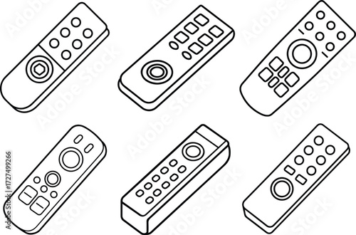 Set of remote control outline vector and illustration line art