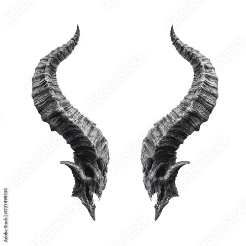 Scary demon horns, white isolated background