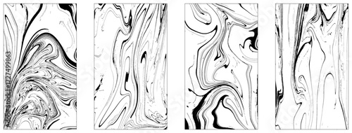 Set Ink texture of 4 watercolor hand drawn artistic marbling invitation, traditional Turkish ebru illustration. Abstract background print on paper. Template for dress and cloth print, invitations.