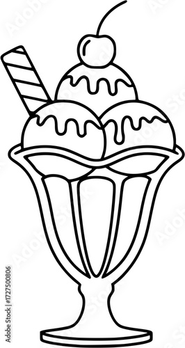 Delicious ice cream sundae with cherry and wafer vector illustration dessert sweet treat design
