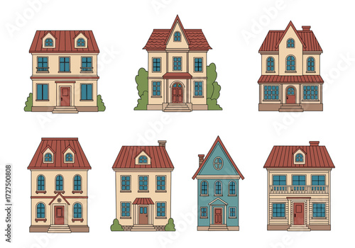 Collection of various houses with different architectural styles.
