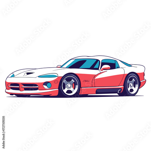 Vector Illustration of a TwoToned Dodge Viper Sports Car in Profile.