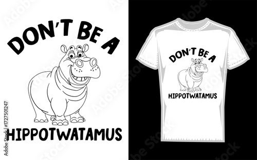 Humorous hippopotamus illustration with bold typography and vibrant colors