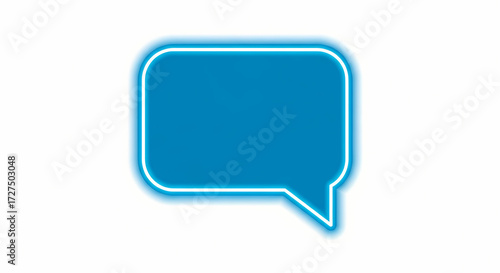 Speech bubble with neon blue outline on white background for communication and messaging
