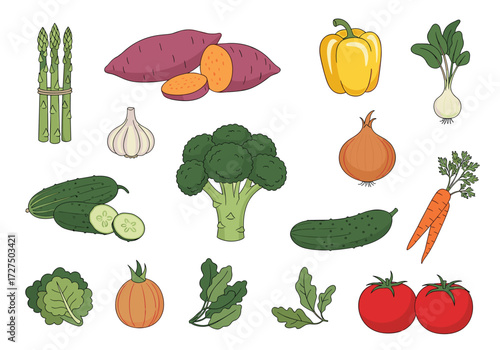 A vibrant collection of fresh vegetables and root produce.