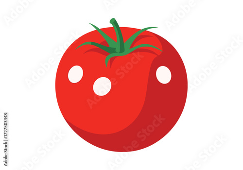 A close up shot of a red tomato with white spots on it.