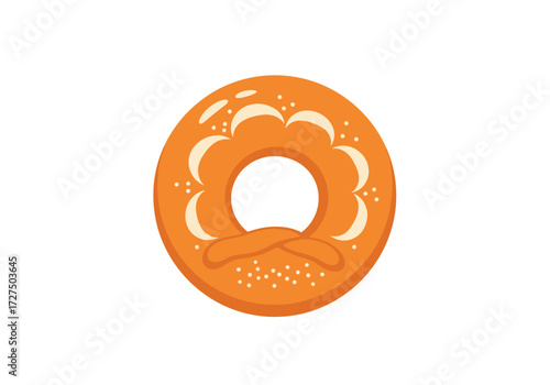 A festive circular pastry with a hole in the middle adorned with decorative icing.