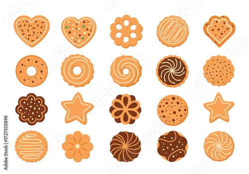 A variety of delicious cookies with different shapes and textures.