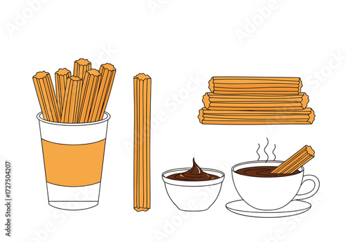 Delicious churros with chocolate dipping sauce.