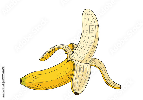A ripe banana is peeled and ready to eat.