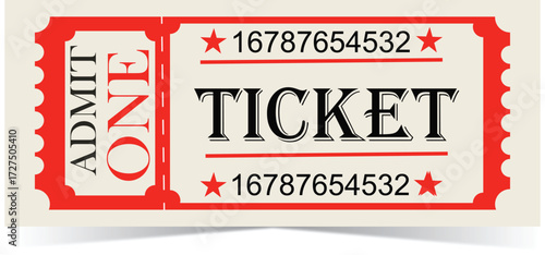 Vintage admit one ticket design featuring bold text and perforated edges for events