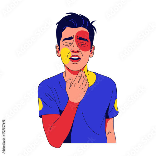 Vector Man Suffering from Head Face and Throat Pain with ColorCoded Symptoms.