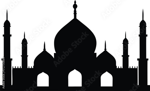mosque vector, islamic building silhouette
