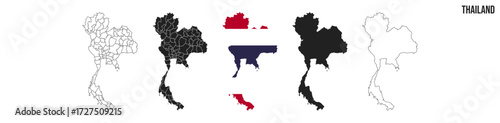 Thailand map set. Map of Thailand with flag.  Vector EPS 10