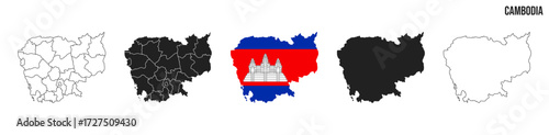 Cambodia map set. Map of Cambodia with flag.  Vector EPS 10