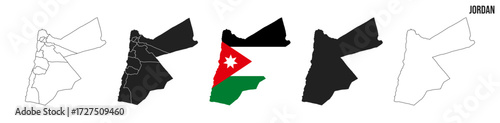 Jordan map set. Map of Jordan with flag.  Vector EPS 10
