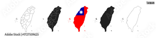 Taiwan map set. Map of Taiwan with flag.  Vector EPS 10