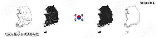 South Korea map set. Map of South Korea with flag.  Vector EPS 10
