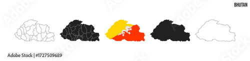 Bhutan map set. Map of Bhutan with flag.  Vector EPS 10