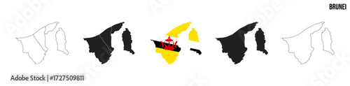 Brunei map set. Map of Brunei with flag.  Vector EPS 10