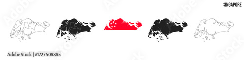 Singapore map set. Map of Singapore with flag.  Vector EPS 10
