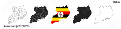 Uganda map set. Map of Uganda   with flag.  Vector EPS 10