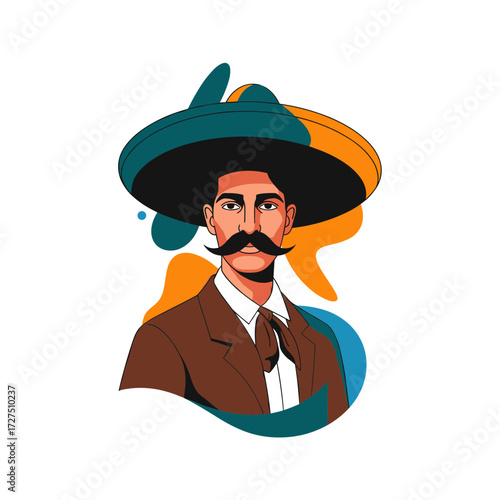 Stylish Mexican Man in Sombrero Vintage Illustration.