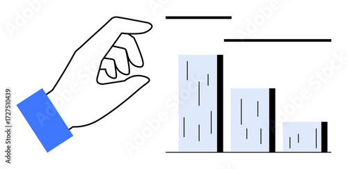 Hand manipulating section of bar graph, symbolizing data control, analysis, and progress. Ideal for business, statistics, decision-making, finance growth flexibility operations. Simple flat