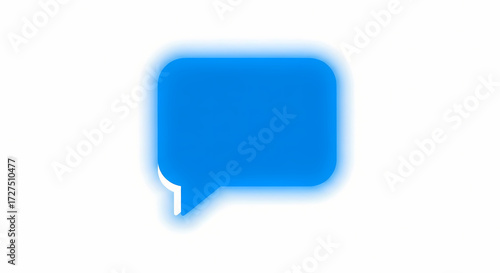 Blue speech bubble with soft glow on white background for communication and messaging