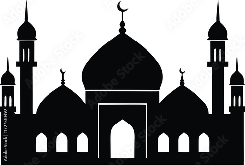 mosque vector, islamic building silhouette
