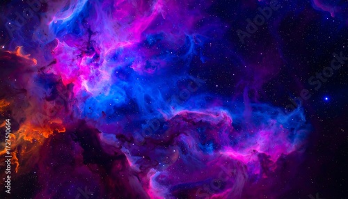 Colorful nebula swirls across a dark cosmic background