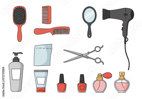 Hair care and beauty tools collection for styling and grooming.