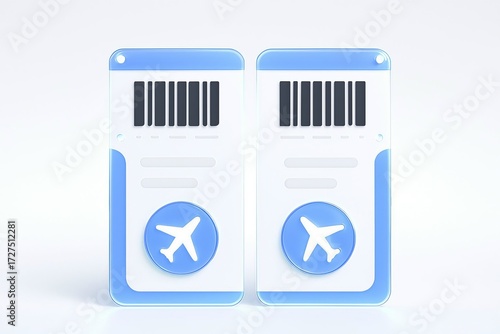 Free Download Two blue and white airplane tickets with barcodes and airplane icons on a white background - GFXLoad